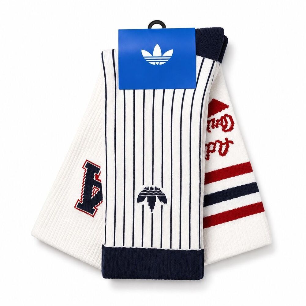 adidas Retro Sport Crew Socks 3 Pack Large 9-10.5 Trefoil NWT Rare Asian Release